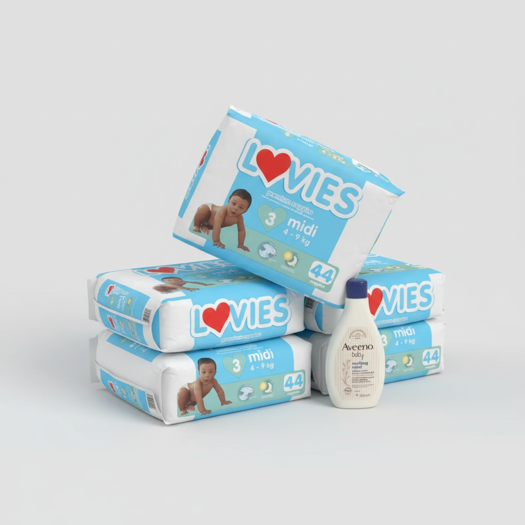 Lovies Triple Nappies Bundle/pack - Size 3 Midi & Aveeno (3x44 Nappies)